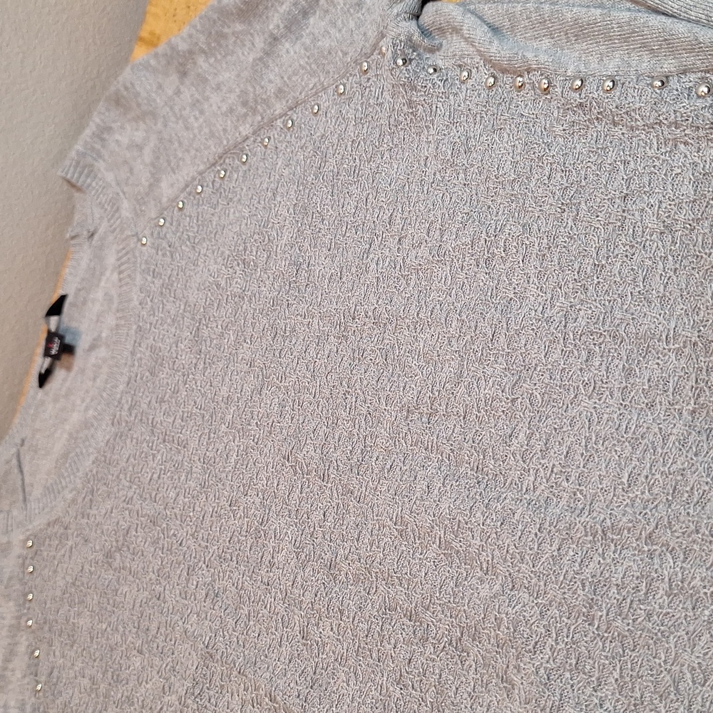 Rock‎ & Republic Stud Detail Gray Mesh Longsleeve Lightweight Sweater Large